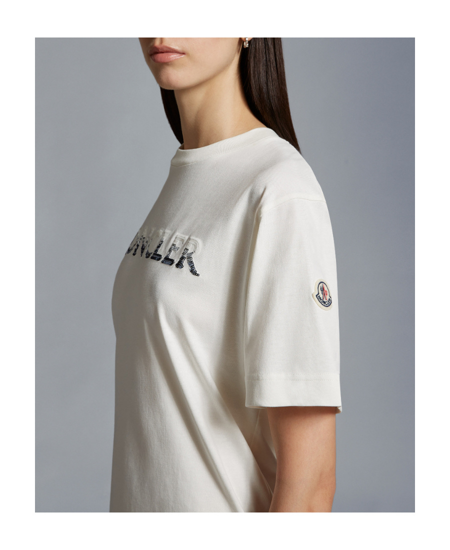 Moncler Sequin-embellished Cotton T-shirt In White