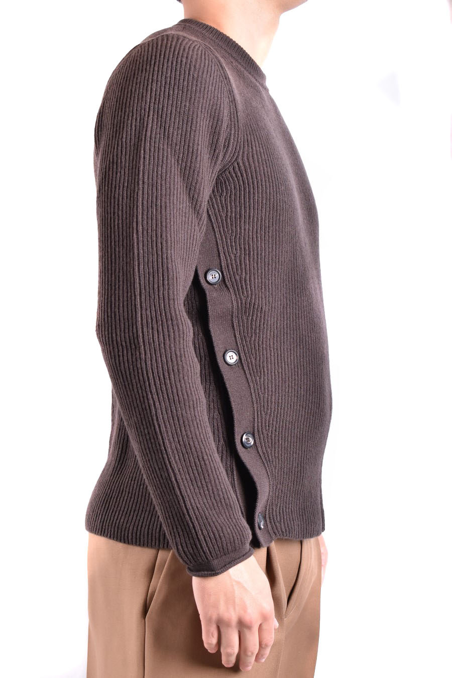 Moschino Ribbed Texture Sweaters With Side Button Detailing In Brown