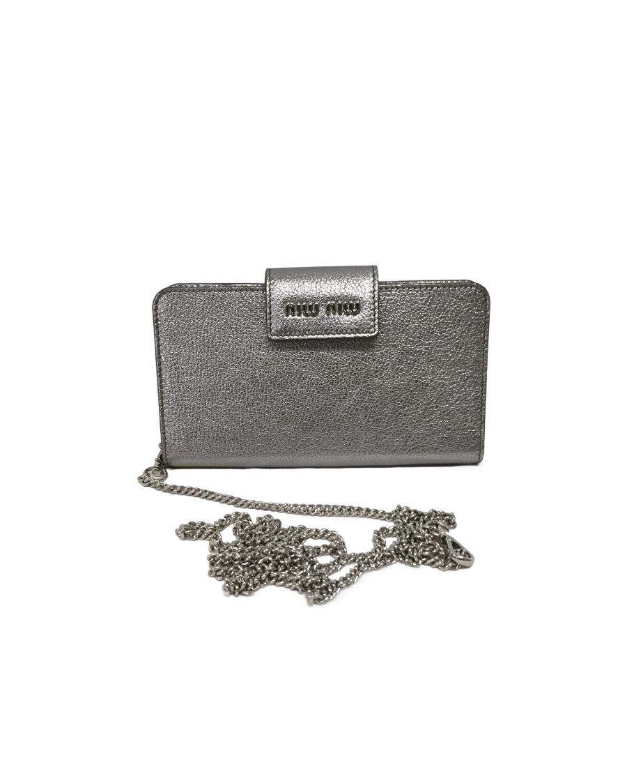 Miu Miu Logo Details Cell Phone Bag In Gray