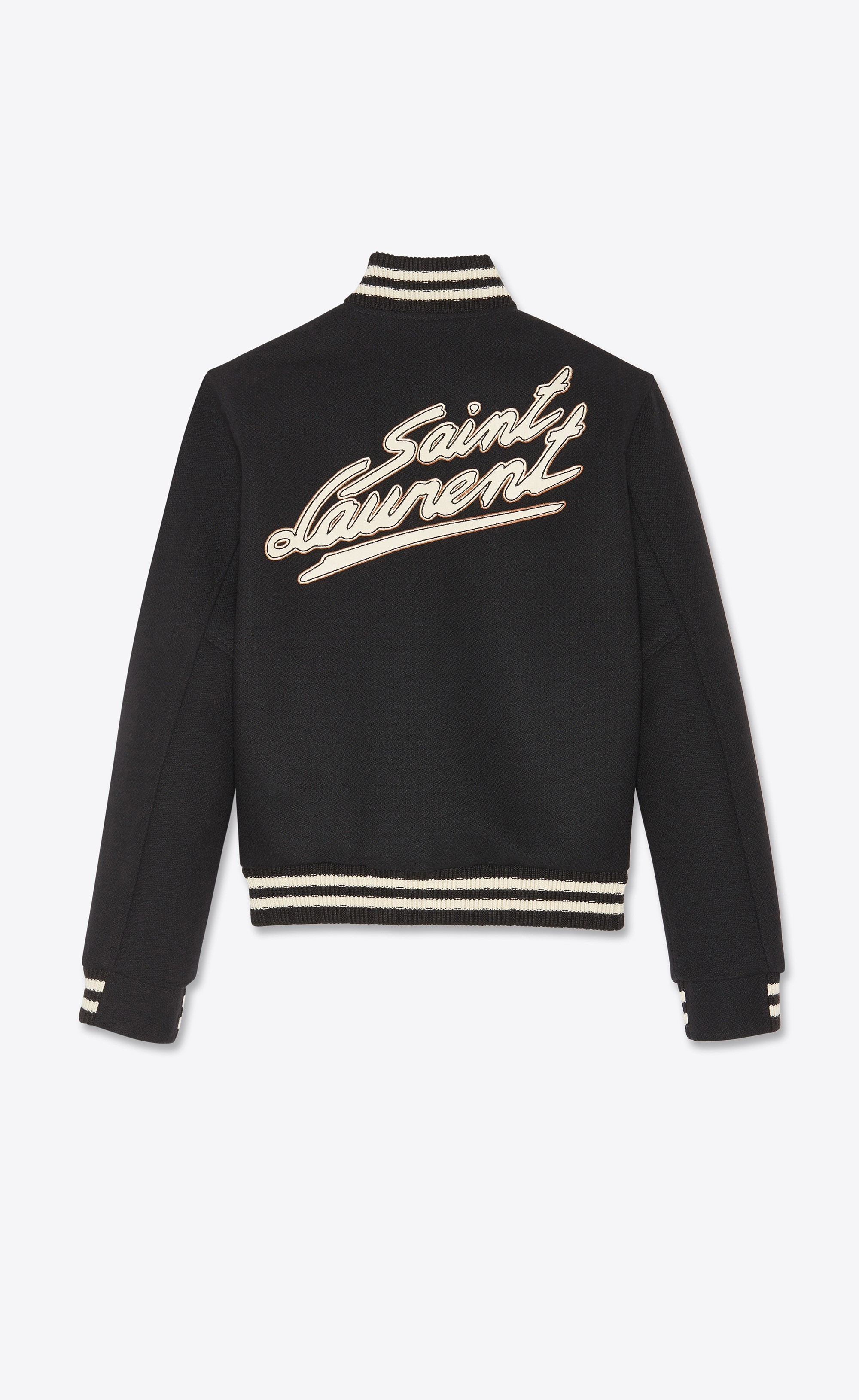 Saint Laurent Logo-embroidered Varsity Jacket In Black