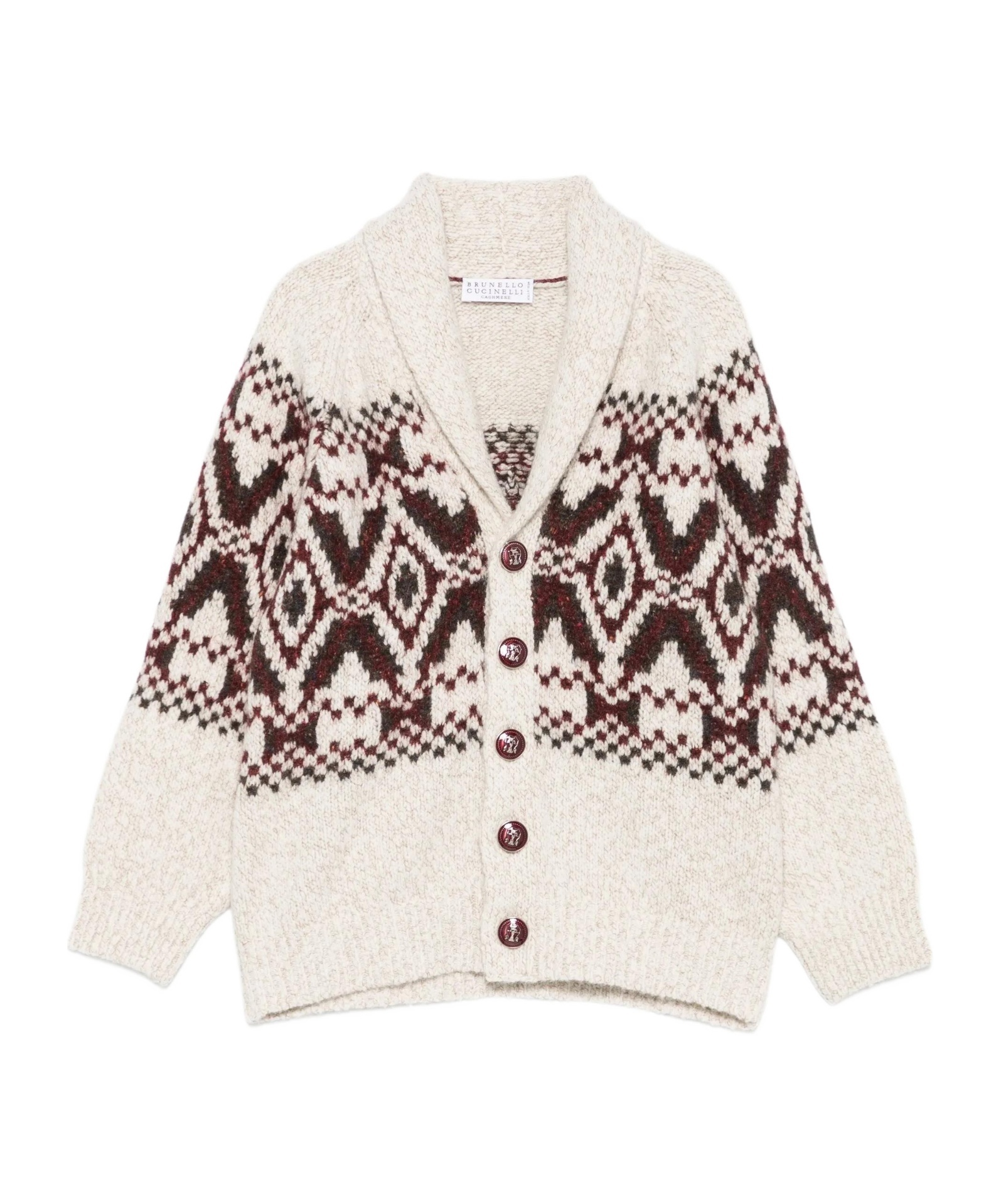Brunello Cucinelli Shawl-collar Patterned Cardigan In White