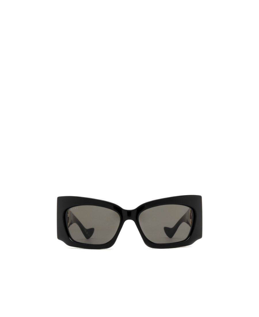 Gucci Curved Rectangular Sunglasses With Dark Tinted Lenses In Black