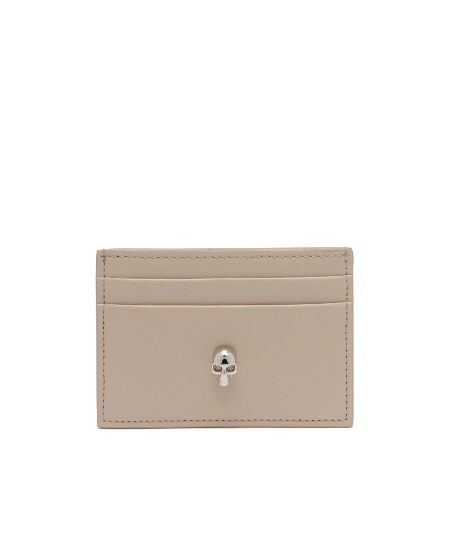 Alexander Mcqueen Skull-appliqué Leather Card Holder In Nude