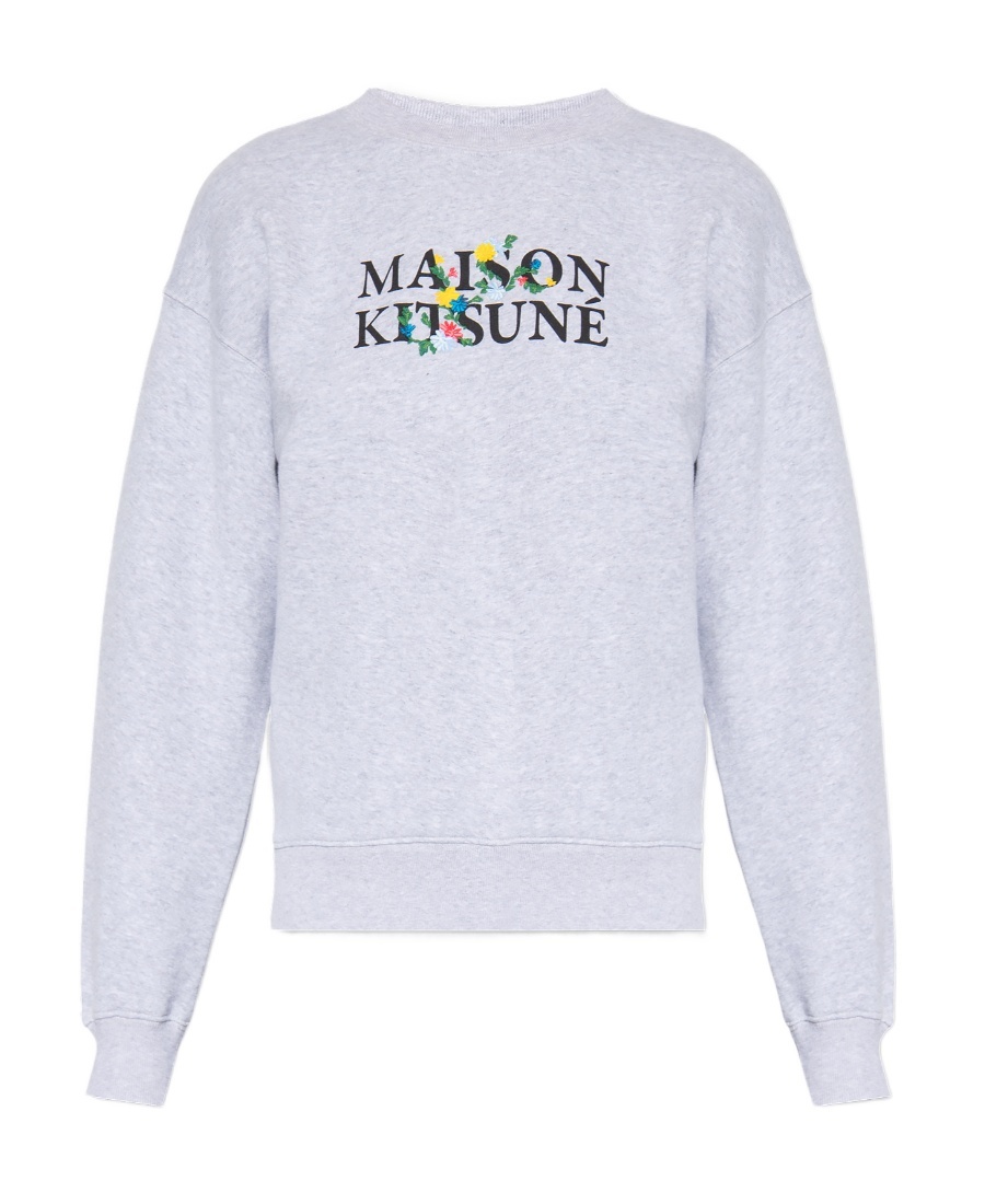 Shop Maison Kitsuné Logo Printed Crewneck Sweatshirt In White