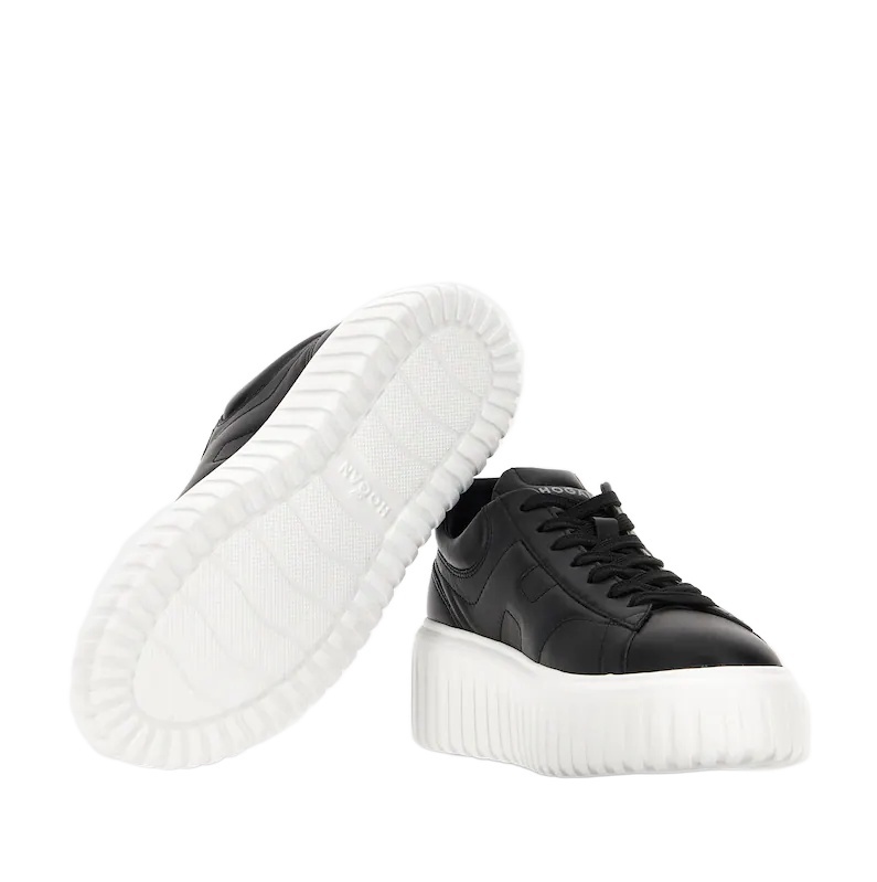 Hogan Leather Sneakers With Platform Sole And Embellished Stripes In Black
