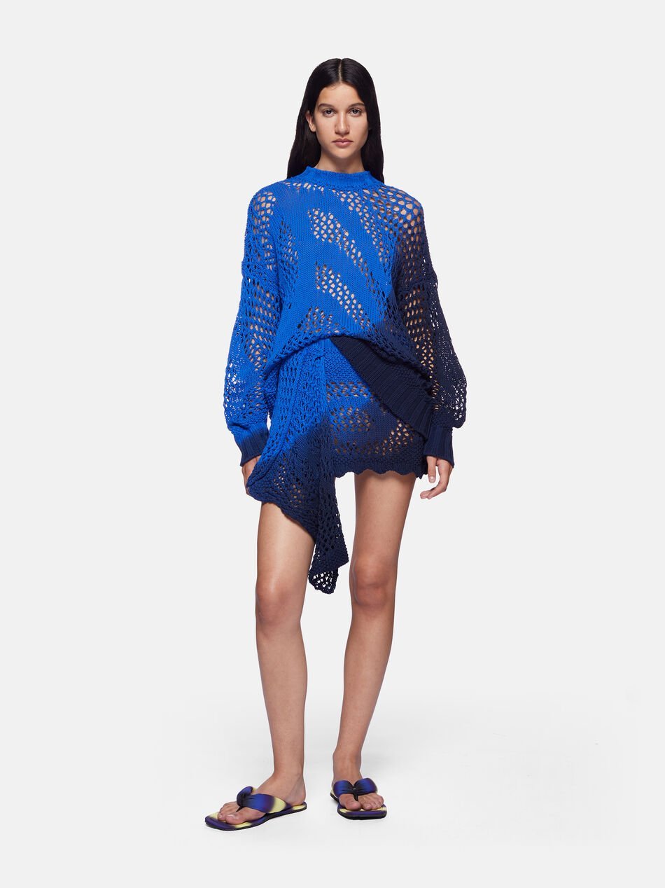 Attico The  Draped Open-knit Mini Skirt In Blue