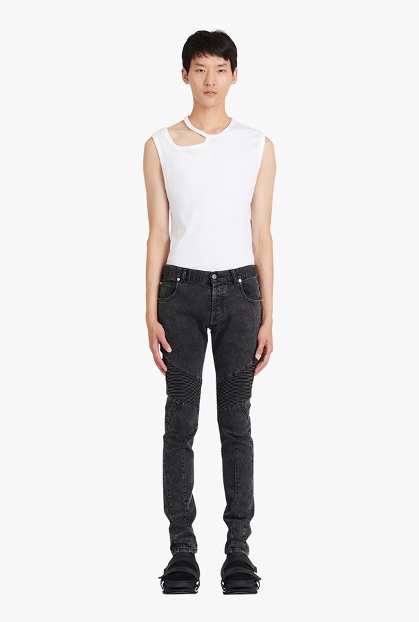 Balmain Logo Debossed Skinny Jeans In Black