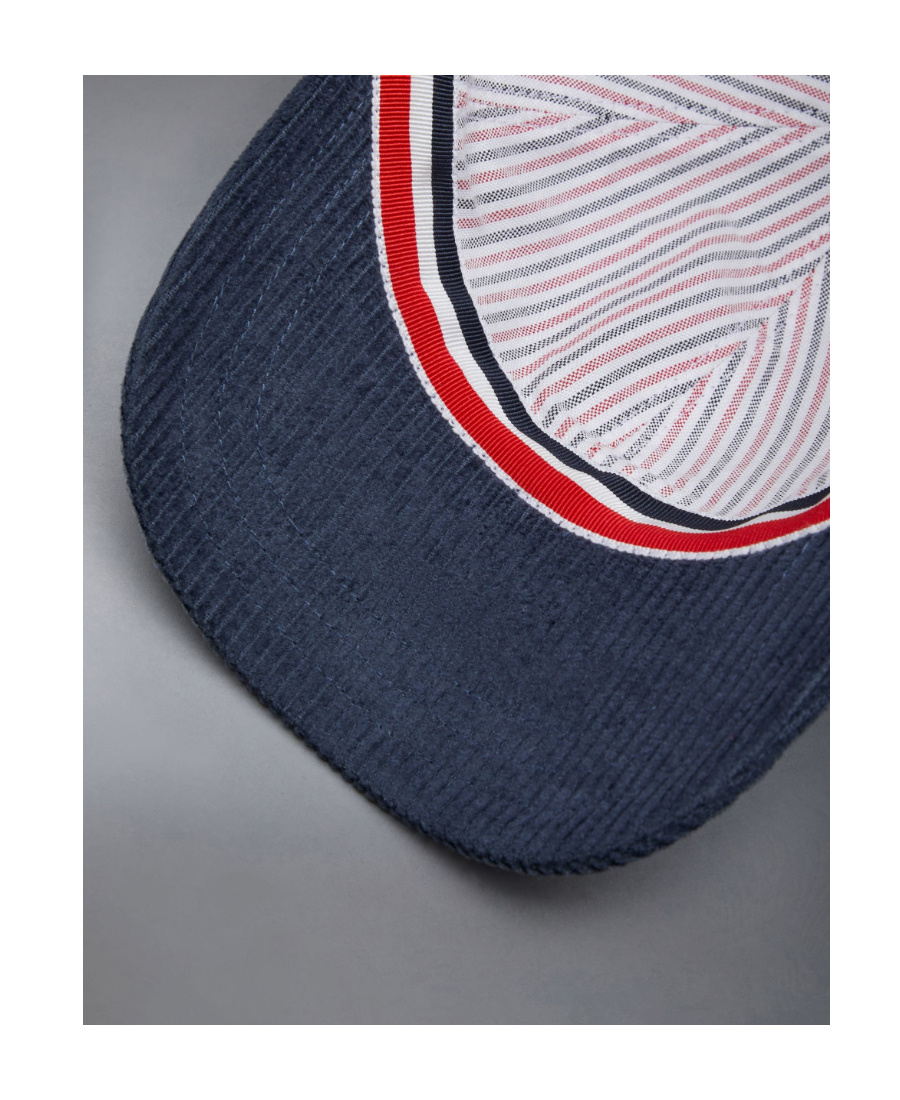 Thom Browne Embroidered Corduroy Cap In Blue