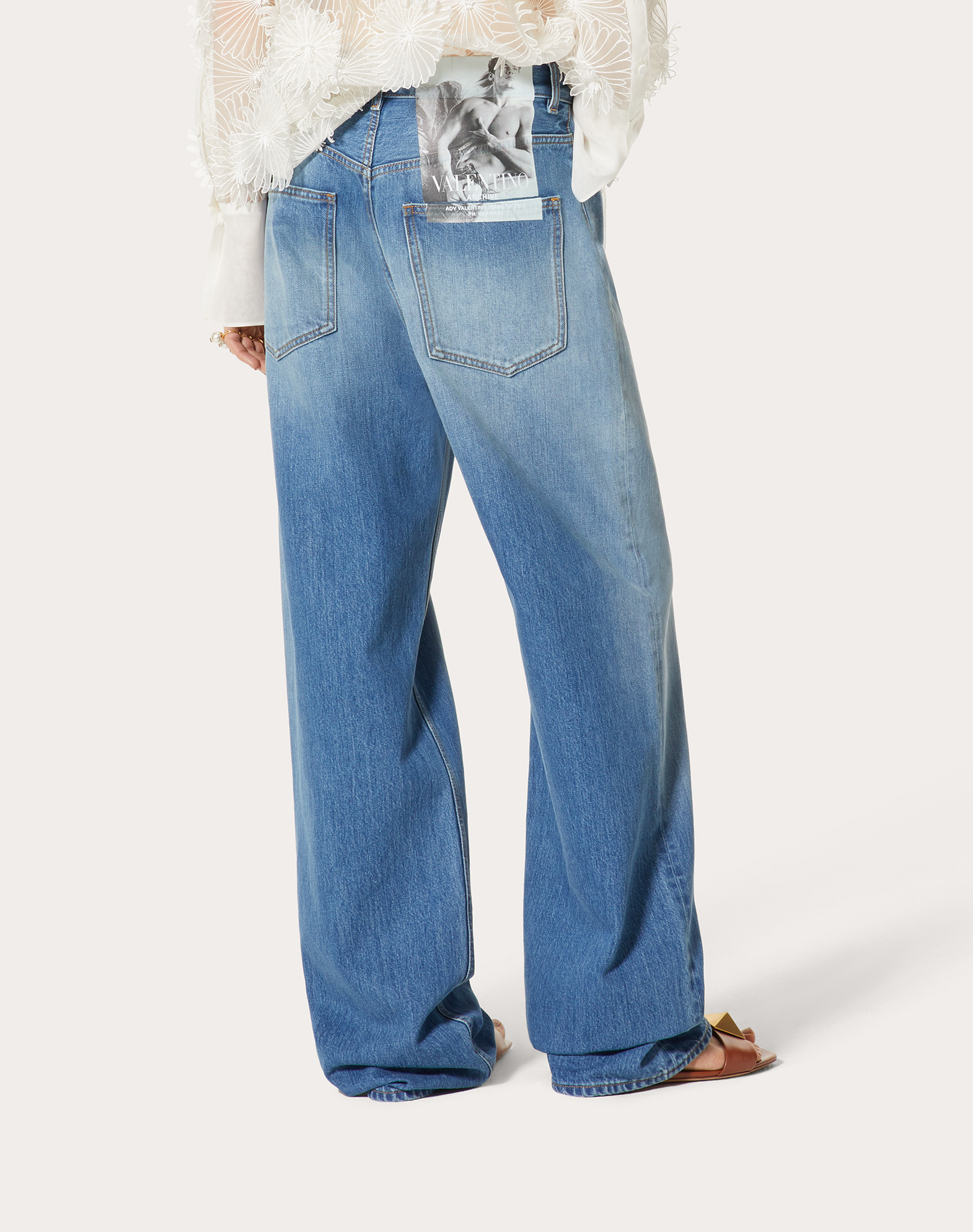 Valentino Light Blue Denim Trousers With V Gold Detail In Blue
