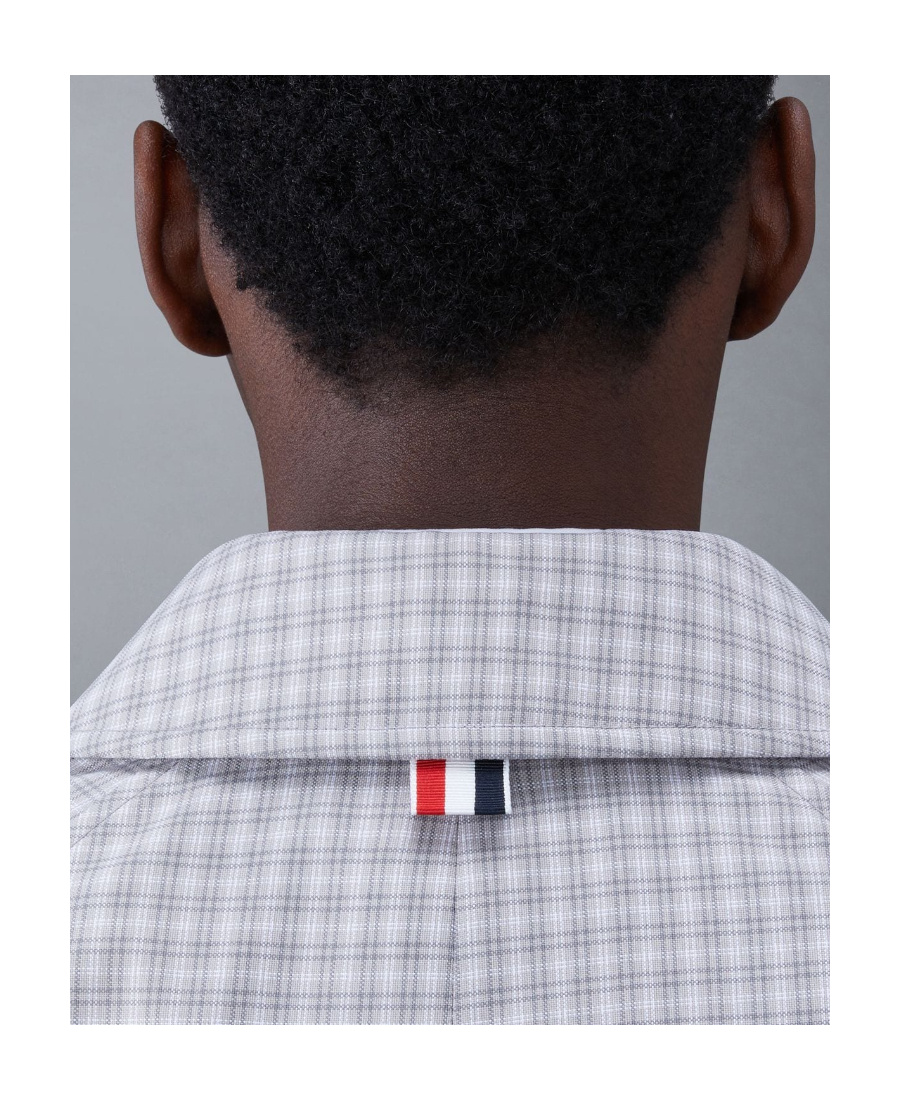 Thom Browne Check-pattern Buttoned Coat In Medium Gray