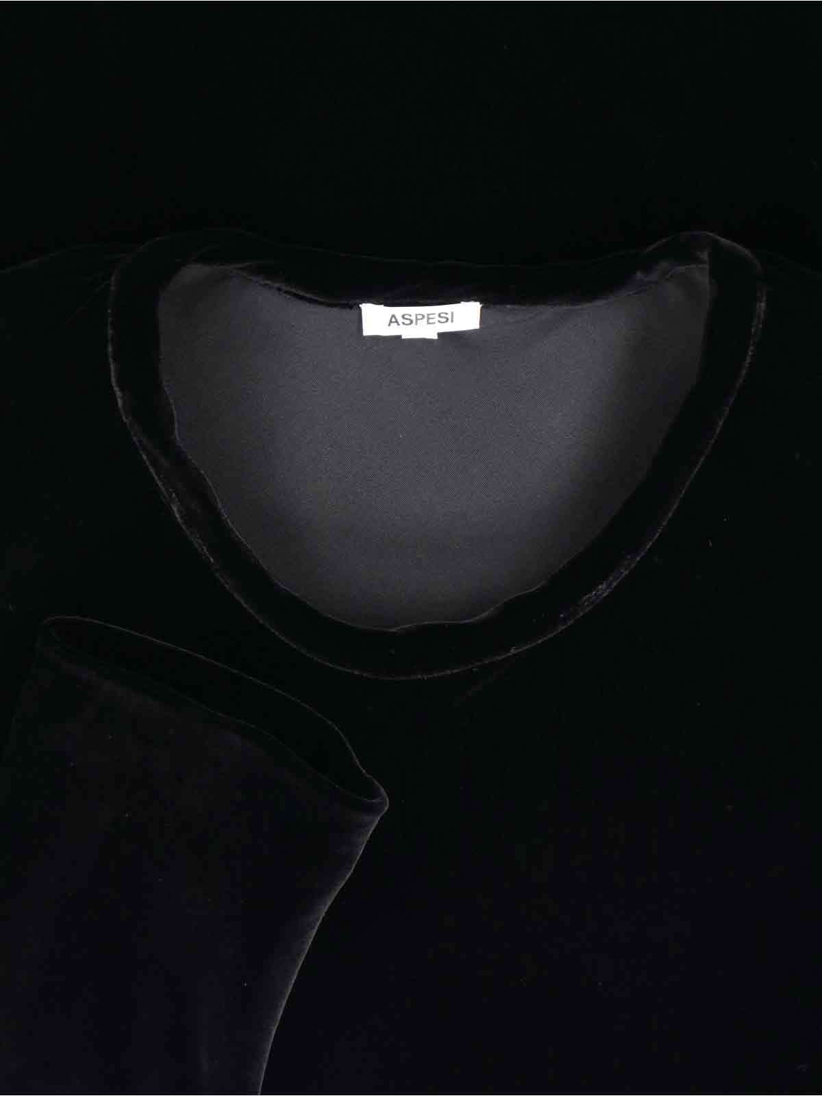 Aspesi Velvet Dress With Long Sleeves And Round Neckline In Black