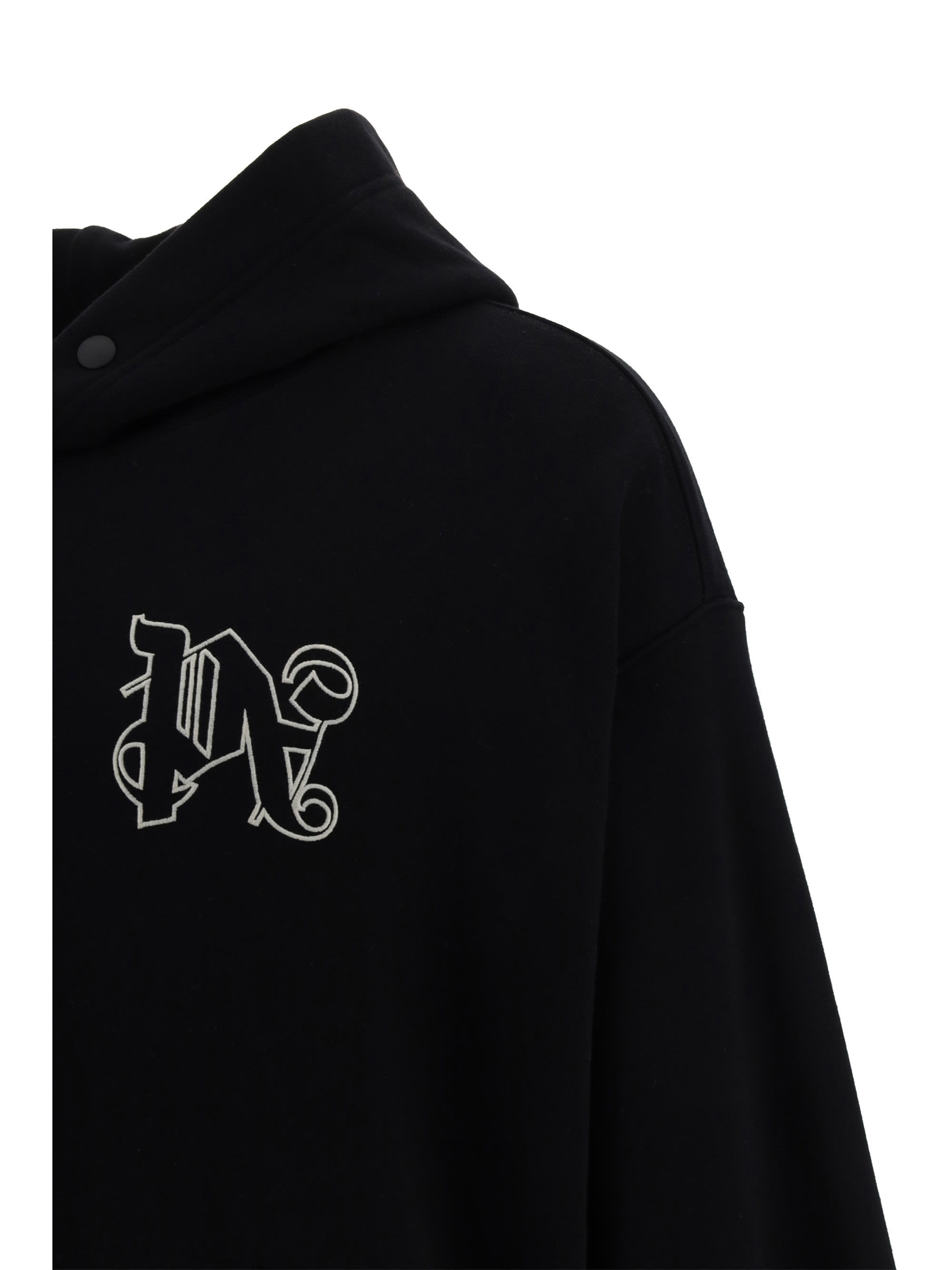 Palm Angels Stylish Black Embroidered Cotton Hoodie For Men In Black