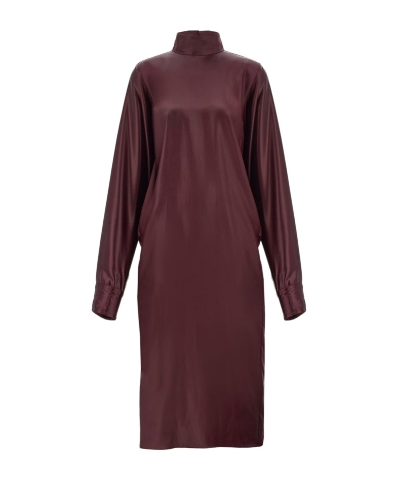 Shop Ferragamo Salvatore High-neck Long-sleeved Satin Dress In Red