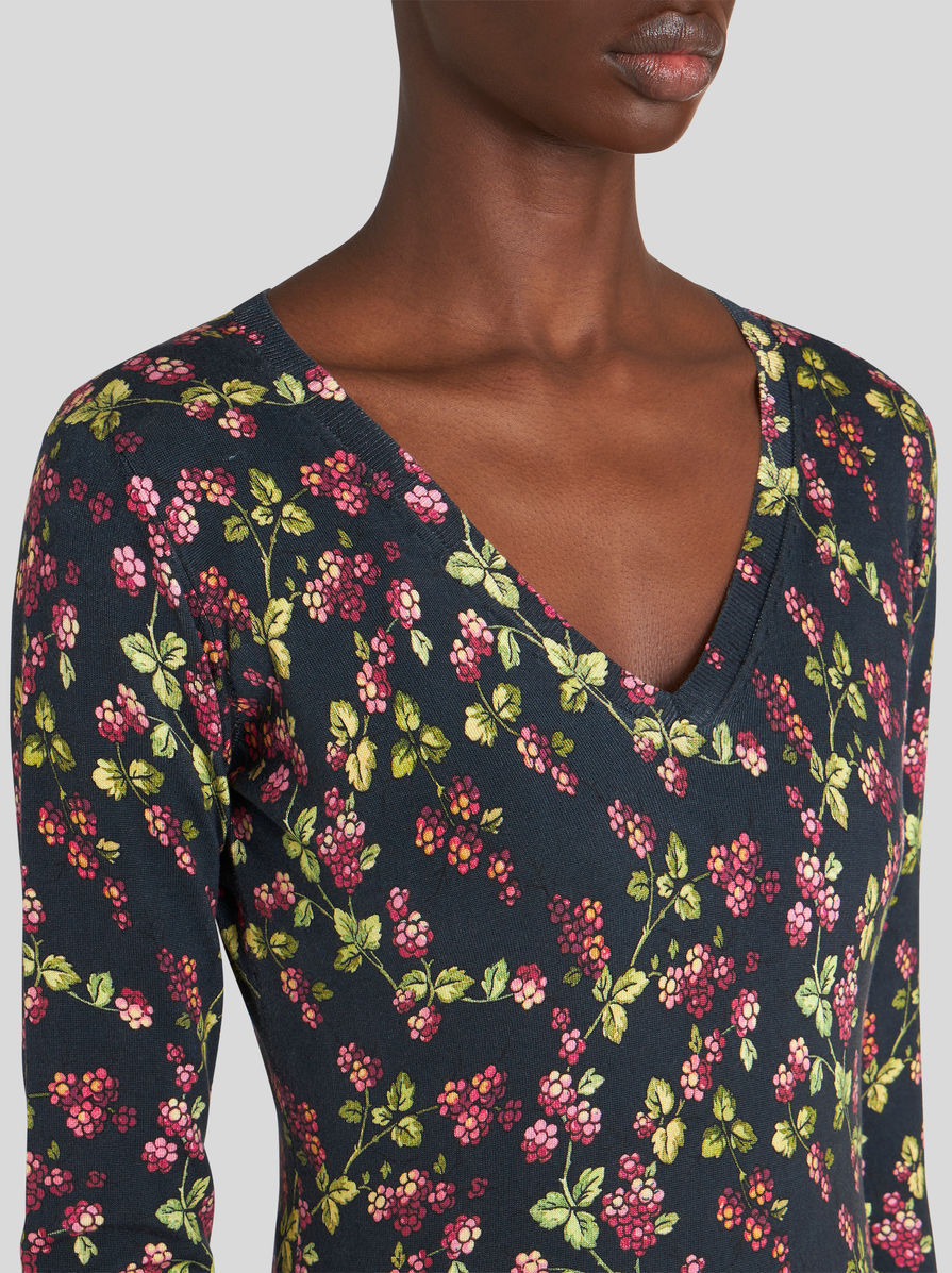 Etro Floral-print Knitted Top In Black