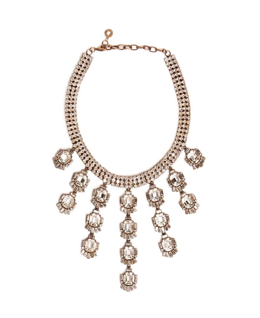 Golden Goose Déco Jewelmates Collection Necklace In Old Gold Color With Baguette-shaped Drop Crystals In Gold