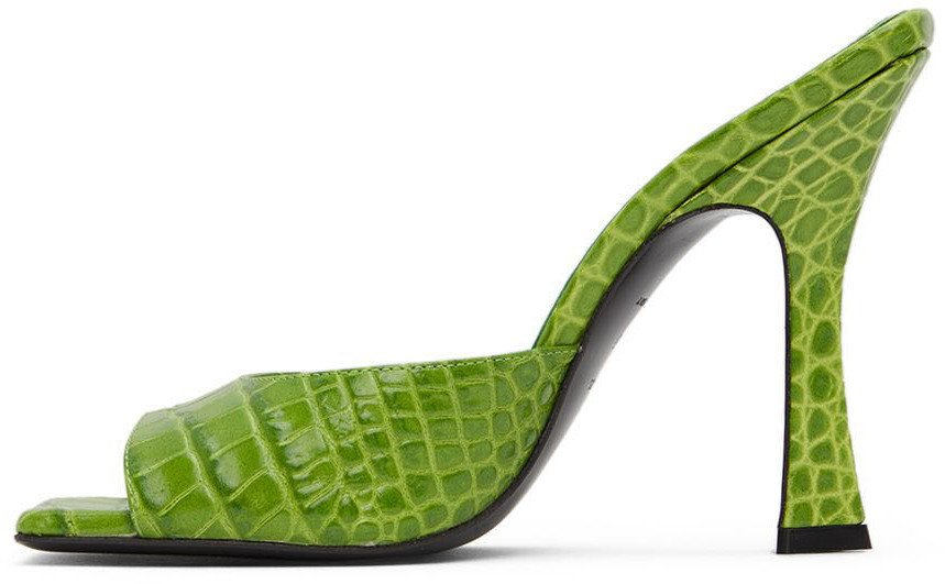 Attico 105mm Anais Croc Embossed Leather Mules In Green