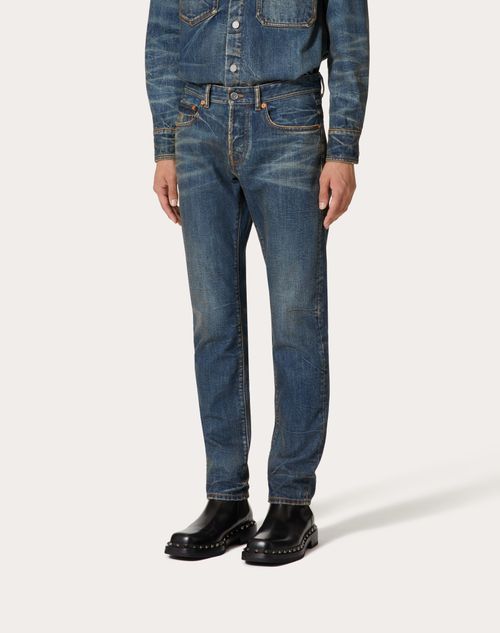 Valentino V-detail Straight-leg Jeans In Black
