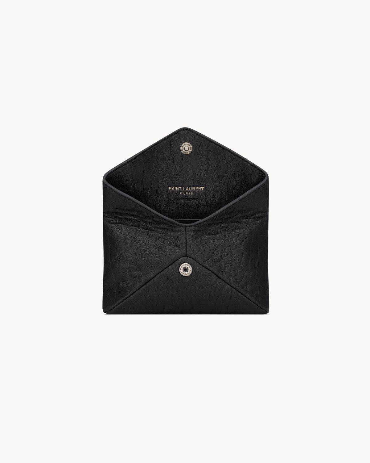 Saint Laurent Cassandre Envelope Card Case In Grained Leather In Black