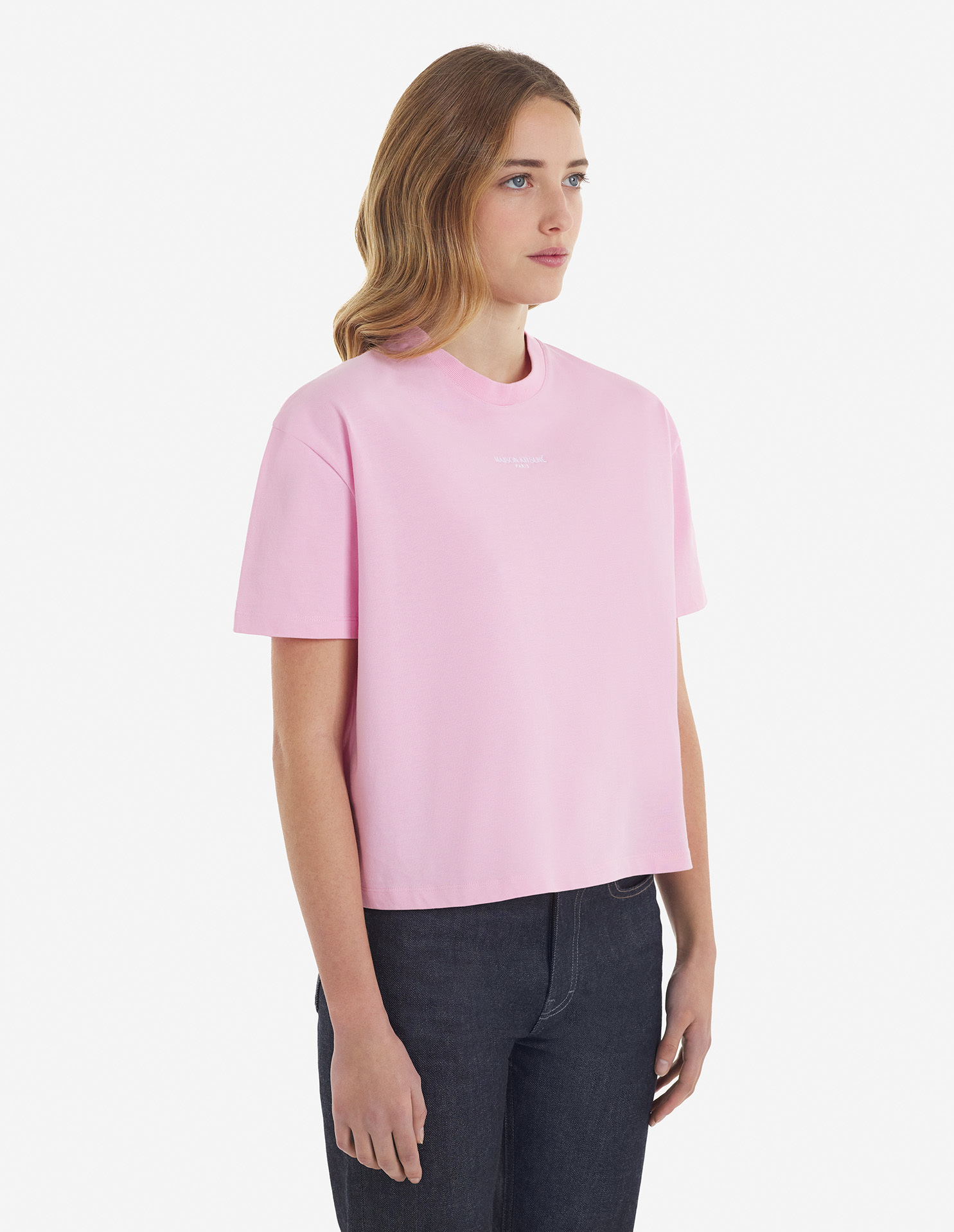 Maison Kitsuné Embroidered Logo Cropped T-shirt In Pink