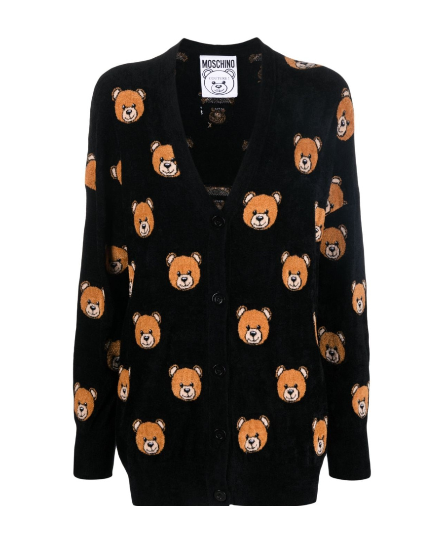 Moschino Black All Over Teddy Bear Cardigan In Black