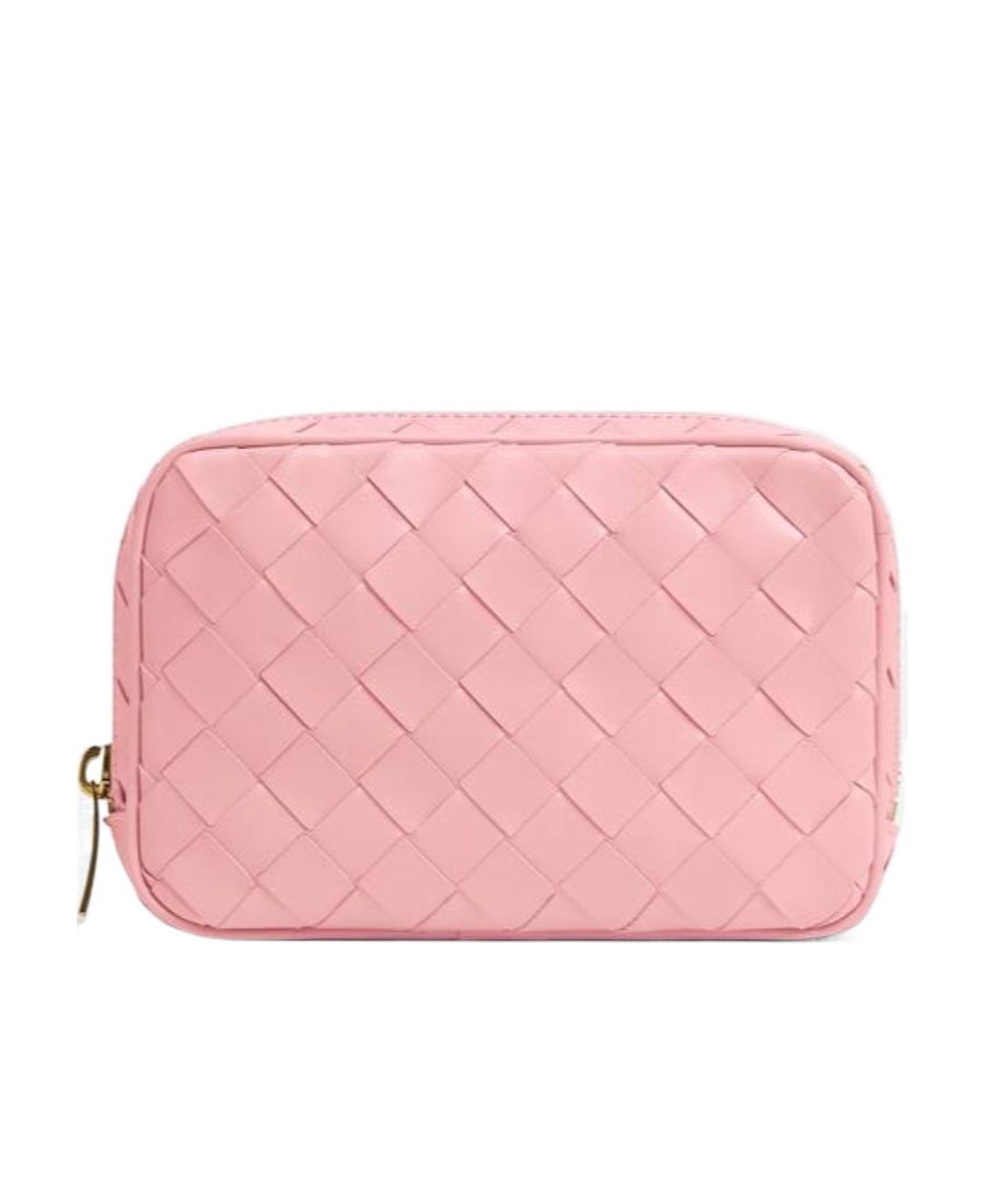 Bottega Veneta Small Intreciato Zipper Clutch In Pink
