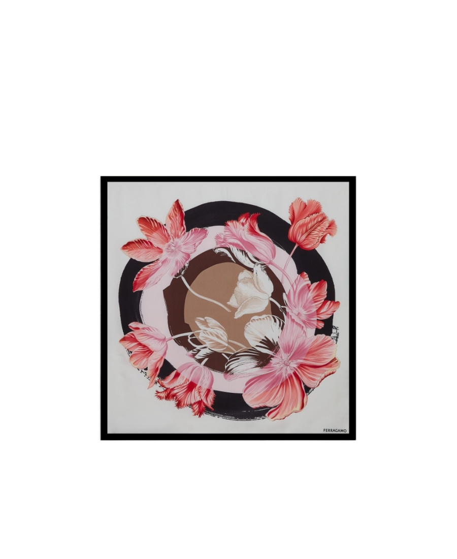 Ferragamo Floral Pattern Scarf In Nude
