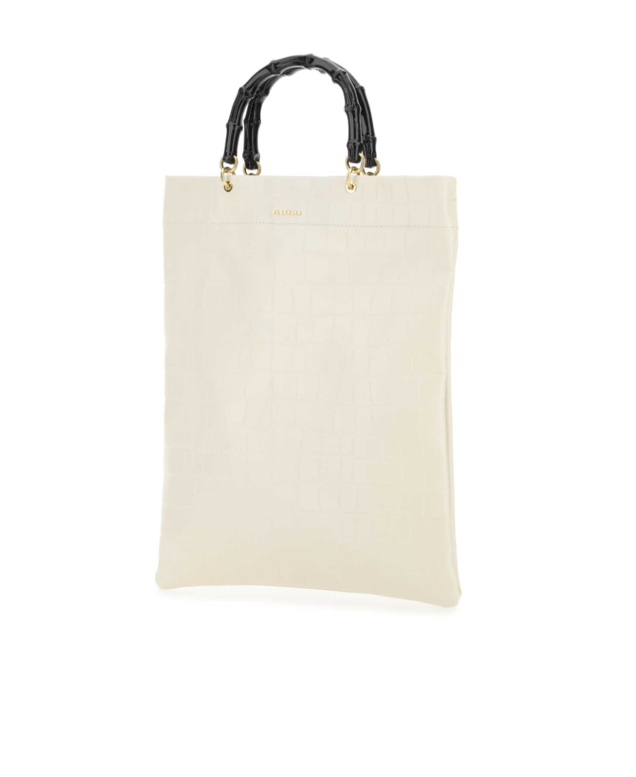 Jil Sander Ivory Leather Medium Shopping Bag In White