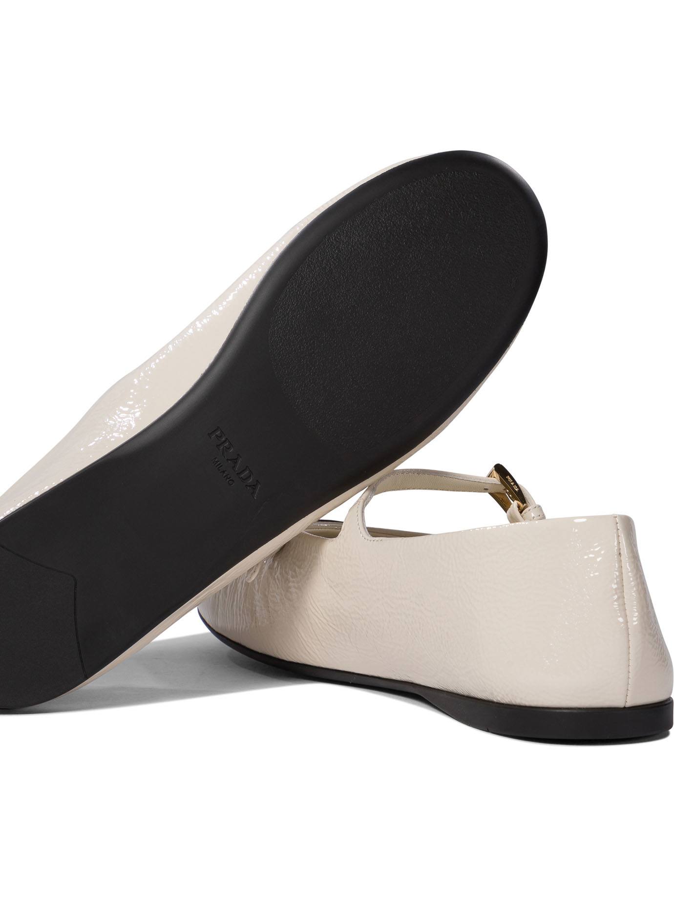 Prada Patent-leather Ballerina Flats In Nude