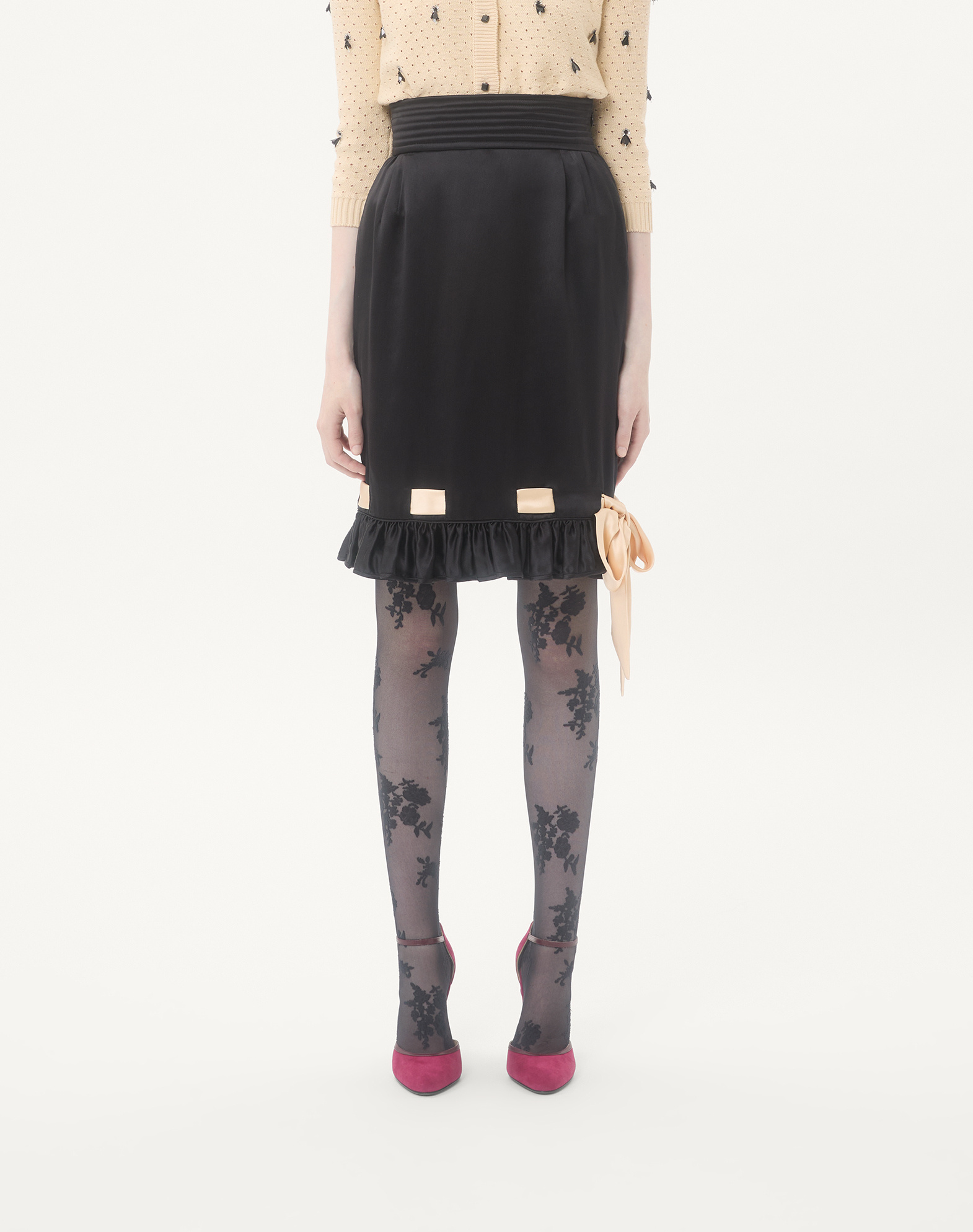 Valentino Frilled-trim Duchess-satin Skirt In Black