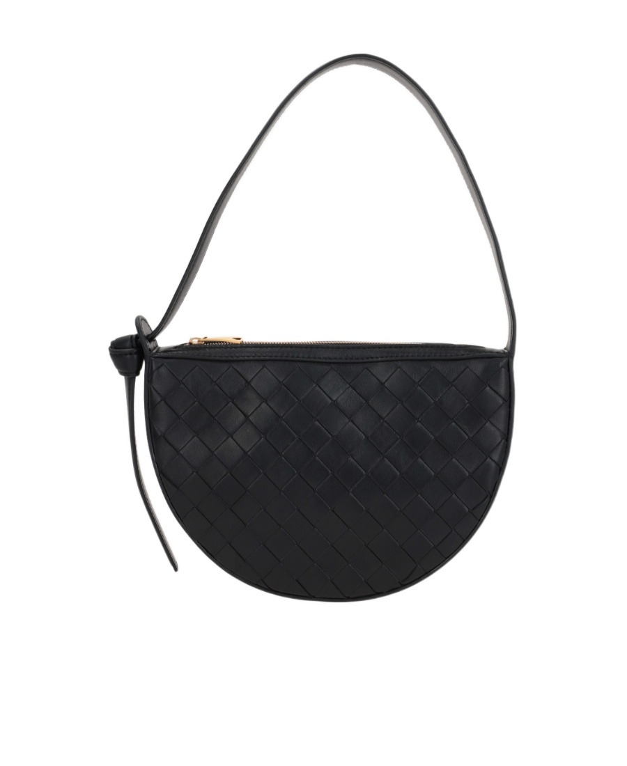Bottega Veneta Mini Sunrise Leather Shoulder Bag In Black