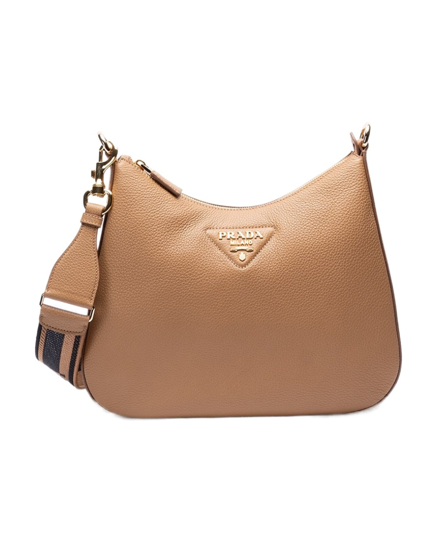 Prada Logo-embossed Leather Shoulder Bag In Brown