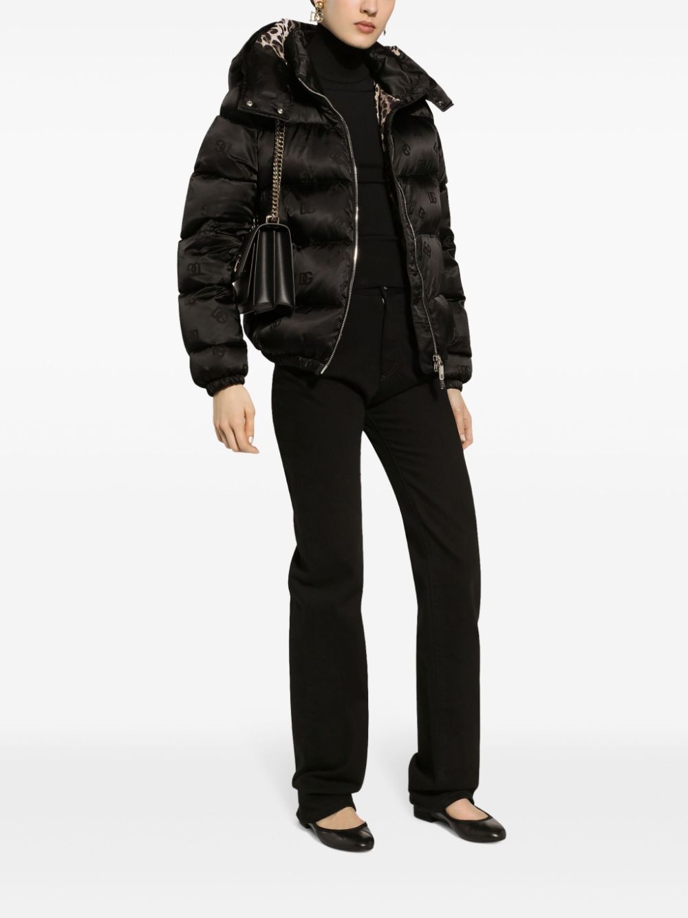 Dolce & Gabbana Monogram-jacquard Puffer Jacket In Black