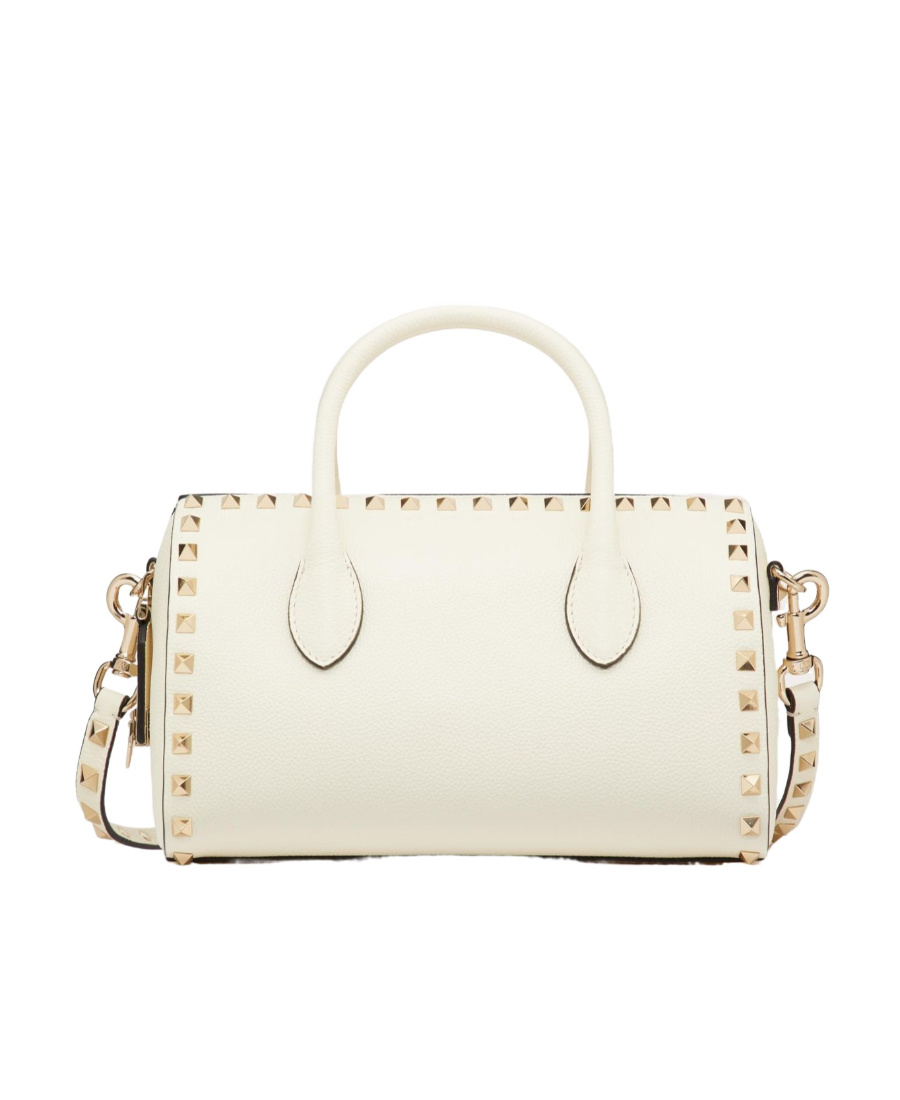 Valentino Rockstud Grainy Leather Handbag In Ivory White