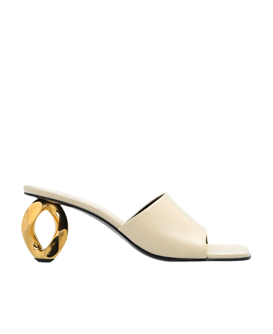 Jw Anderson Leather Chain-heel Slide Sandals In Nude