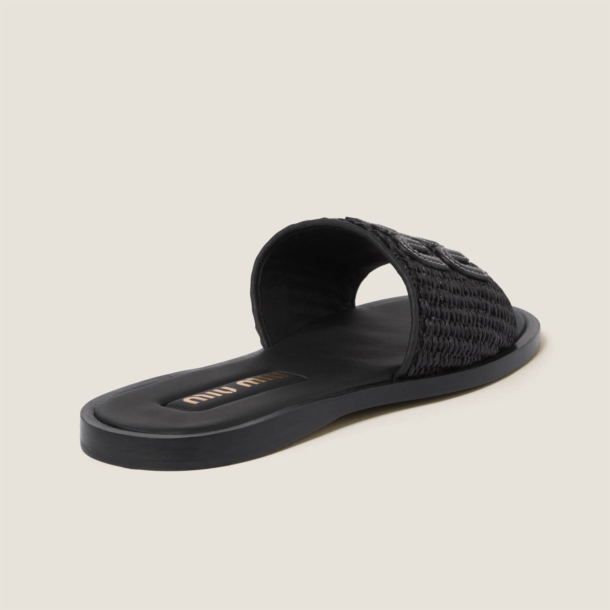 Miu Miu Women Logo Slide Sandals In Black