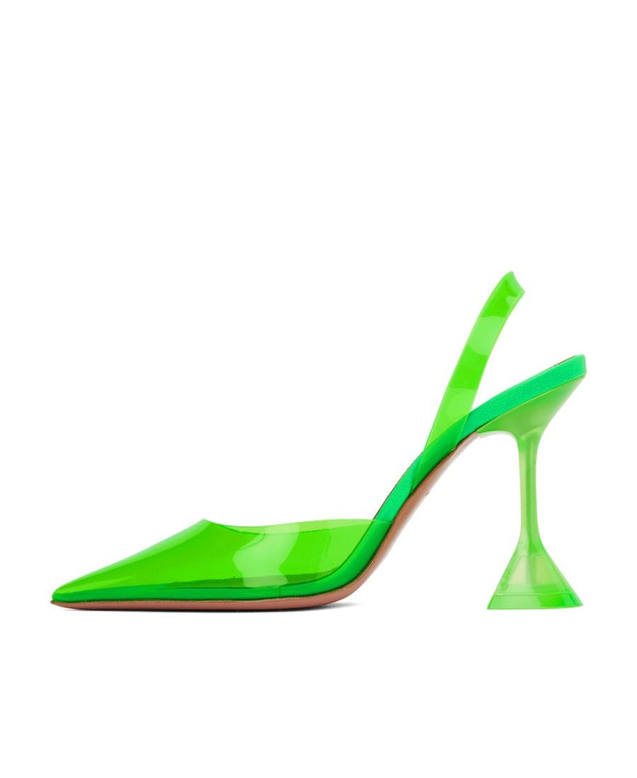 Amina Muaddi Green Holli Glass Sling Heels In Green