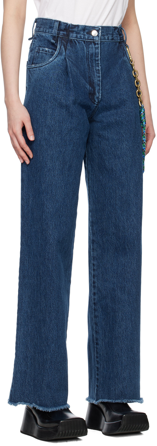 Song For The Mute Belt-lined Denim Trousers In Blue