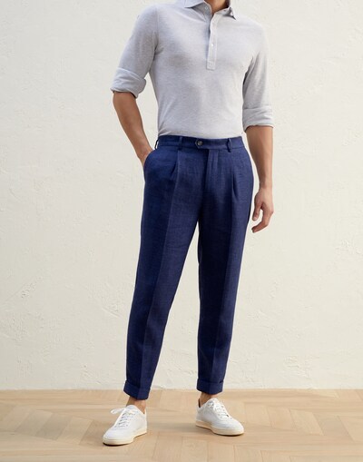 Brunello Cucinelli Silk-wool-cashmere Tapered Trousers In Blue