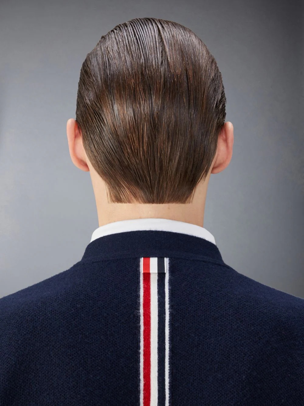 Thom Browne Navy Blue Wool Cardigan With Tricolour Insert Men In Black