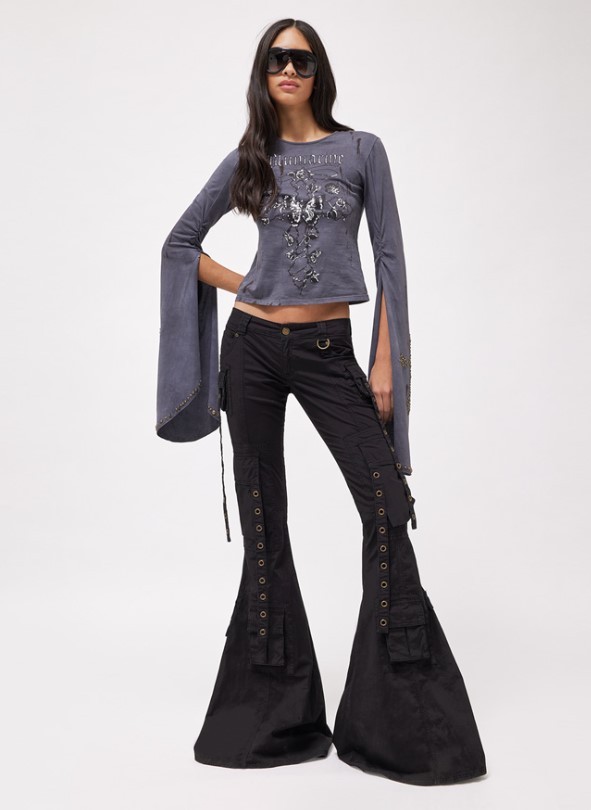 Shop Blumarine Eyelet-detail Flared Trousers In Black
