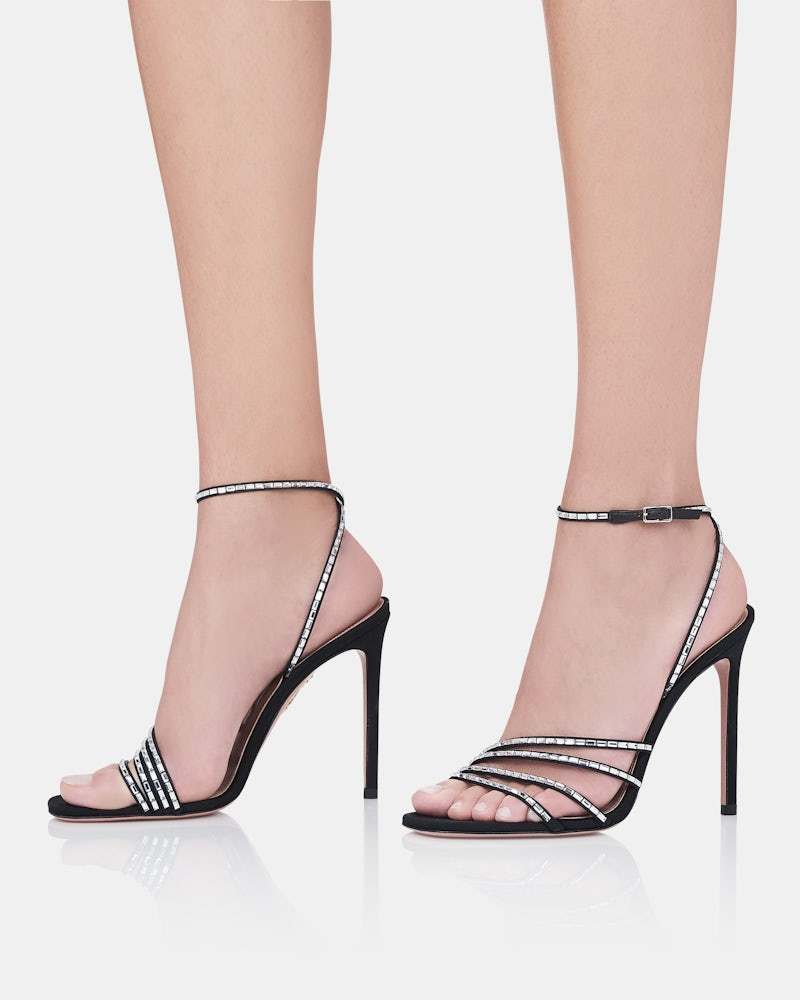 Aquazzura Embellished Fabric Mistica Sandals In Black