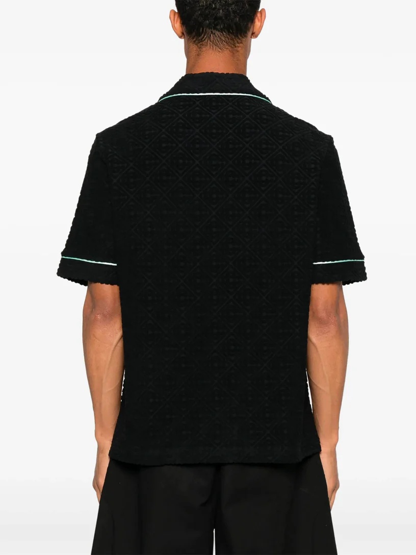 Casablanca Black Shirt With Classic Lapels And All-over Embossed Monogram In Black