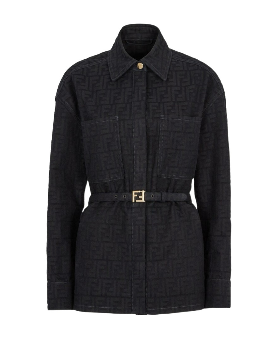 Fendi Ff-pattern Belted Jacket In Blue