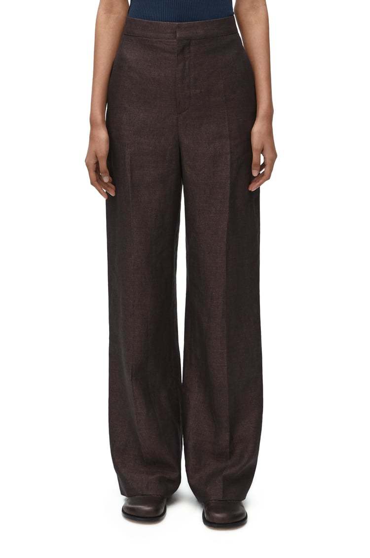 Shop Loewe High Waisted Trousers In Linen In Brown
