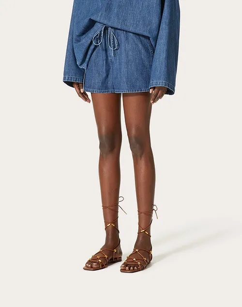 Valentino Drawstring Denim Shorts In Blue