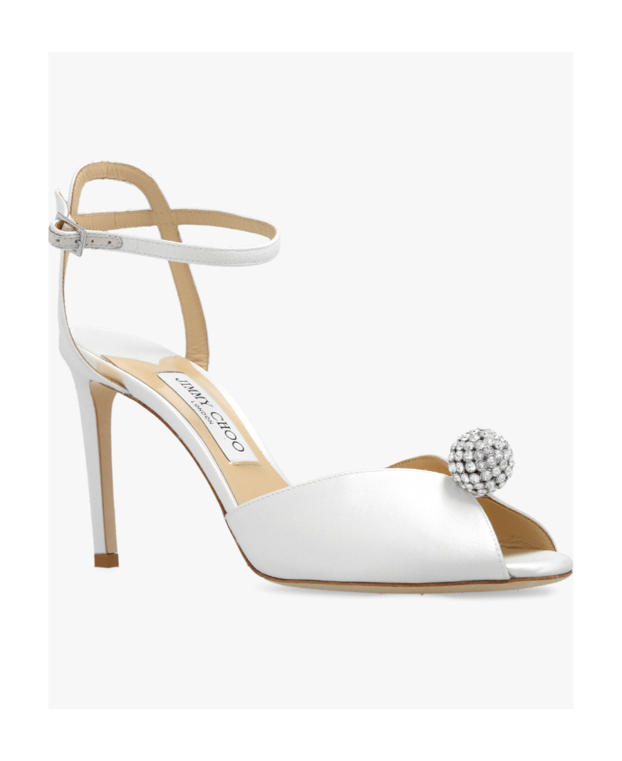 Jimmy Choo White Sacora 85 Glitter Leather Sandals In White