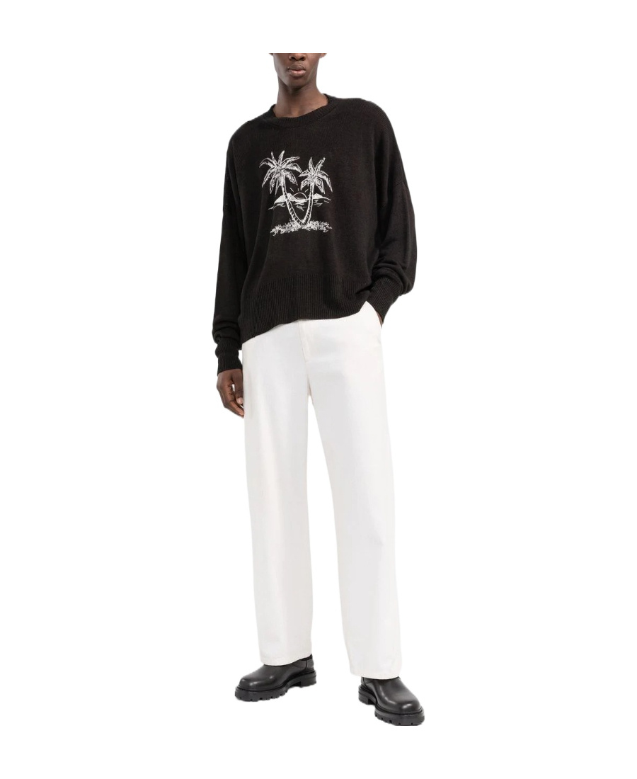 Palm Angels Palm Tree-print Linen Jumper In Black