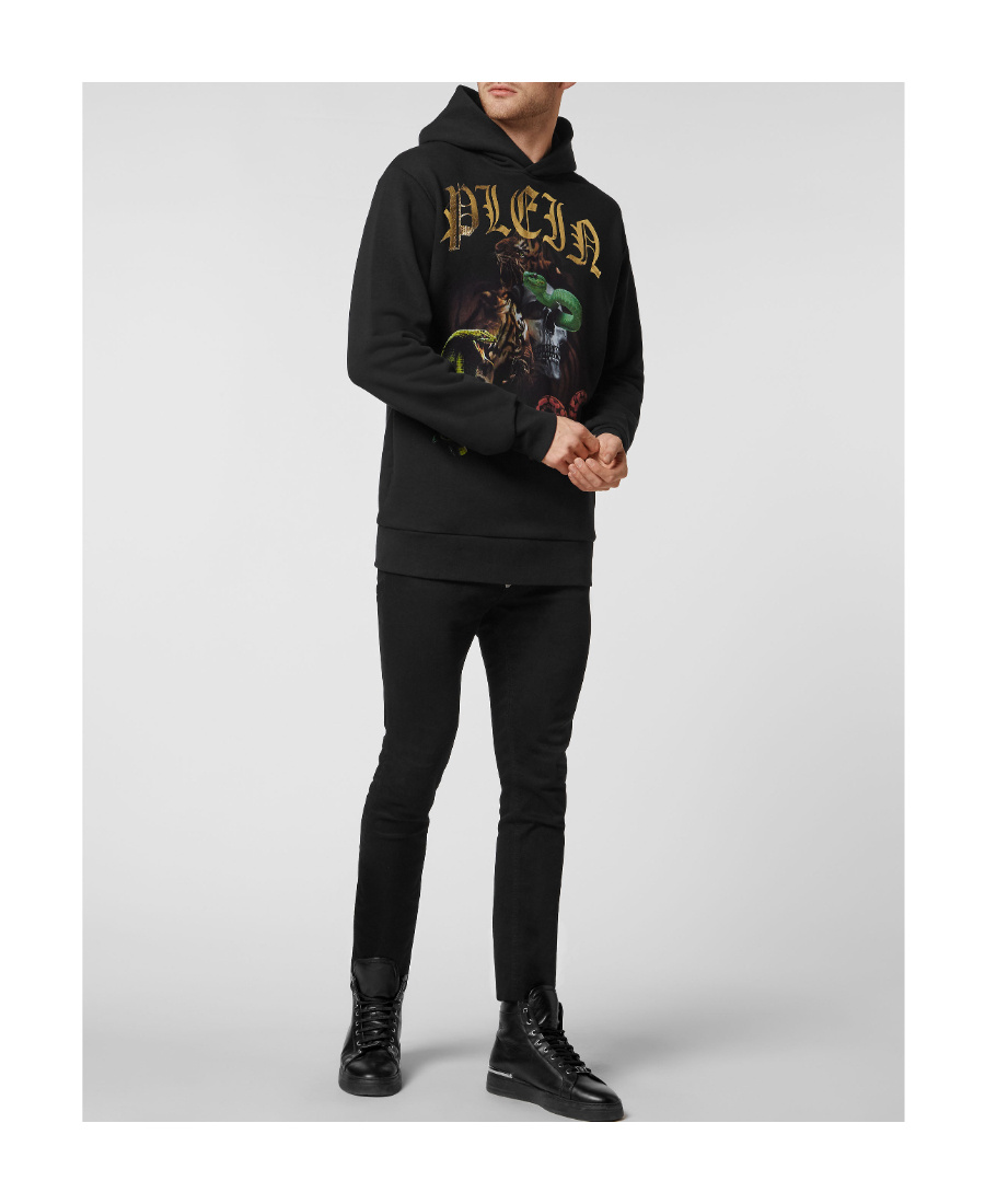 Philipp Plein Graphic Print Cotton Hoodie In Black