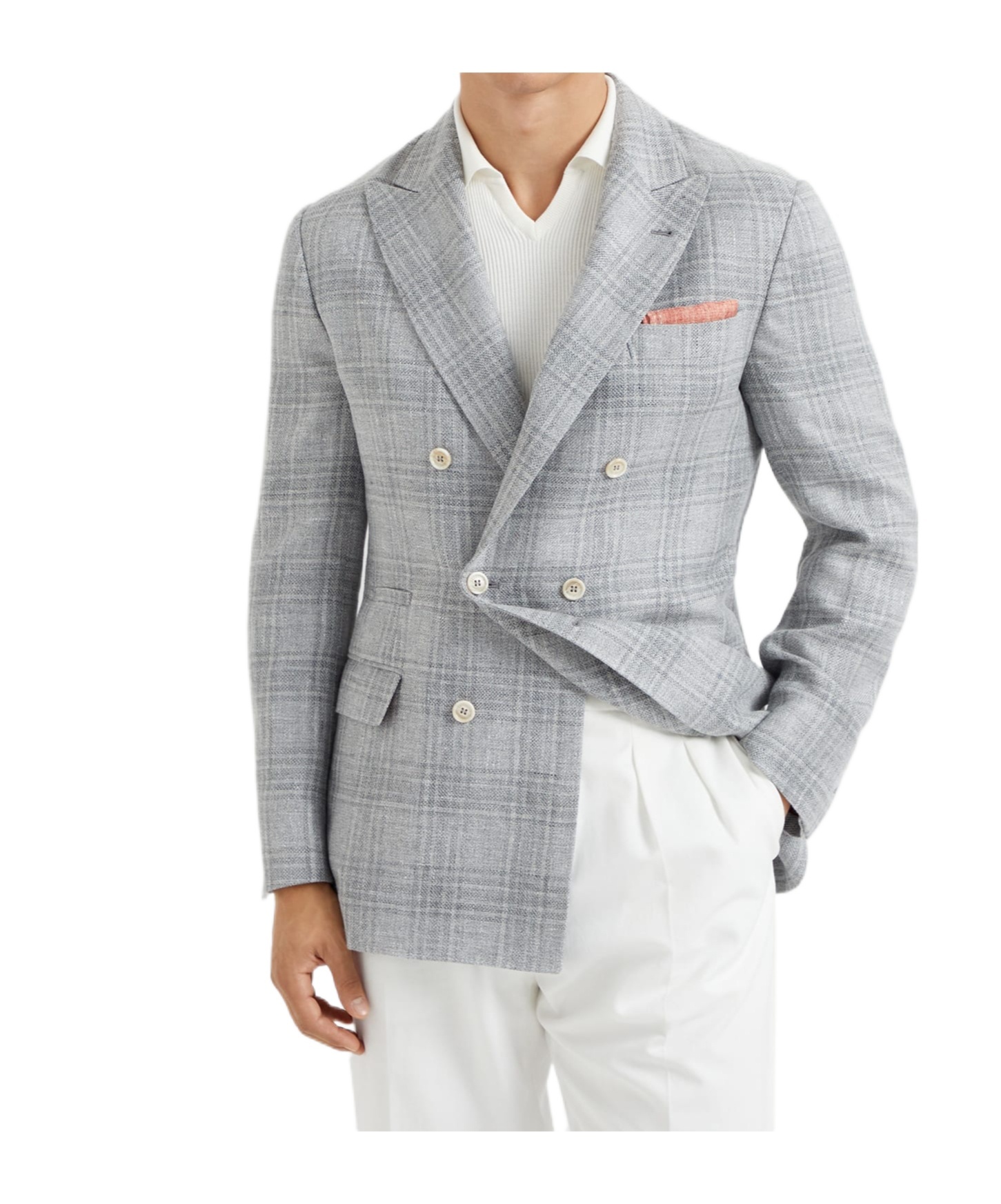 Brunello Cucinelli Prince Of Wales Blazer In Gray