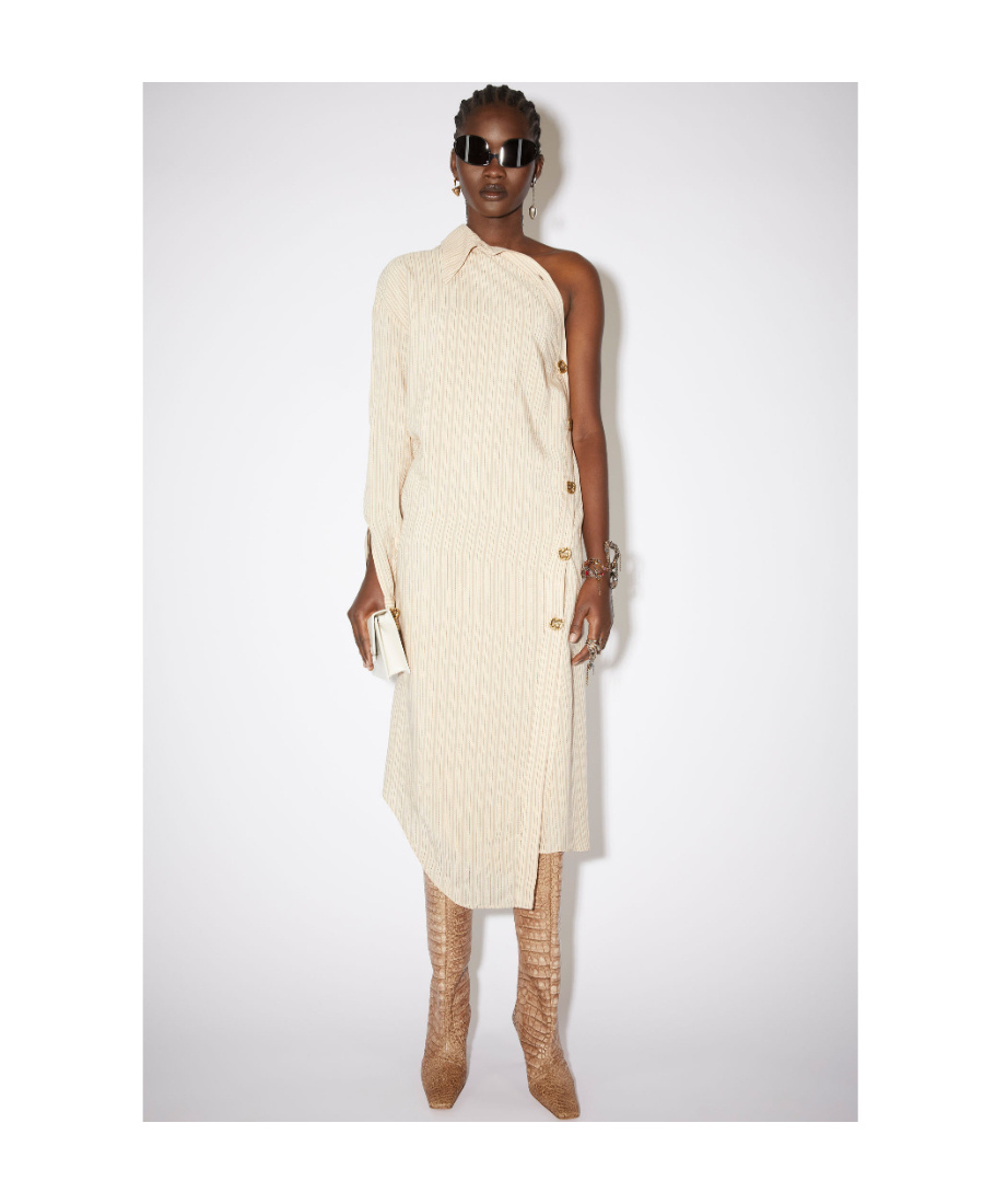 Acne Studios Pinstriped One-shoulder Shirt Dress In Nude